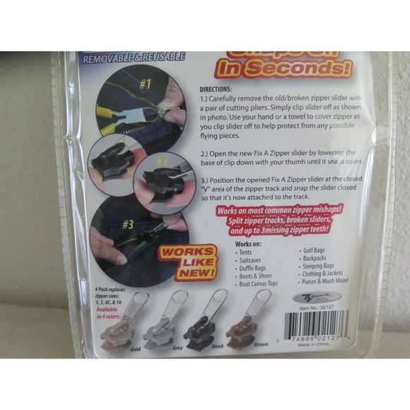 As Seen on TV, Fix A Zipper, 4 Pack, Brown, Replaces Zipper Sizes 3, 5, 8C, & 10 - Picture 2 of 3